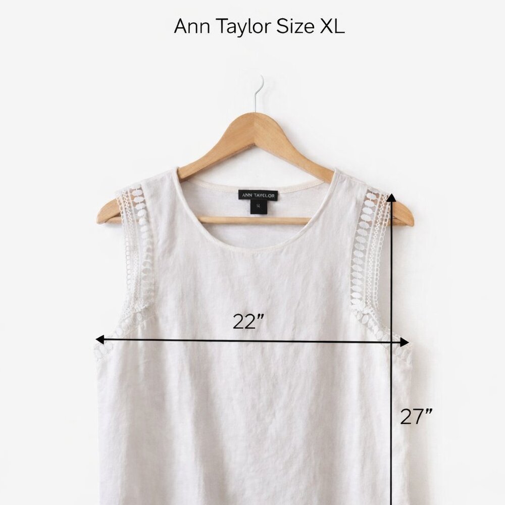 Ann Taylor XL Linen Blend Sleeveless Top | Crochet Trim White Blouse